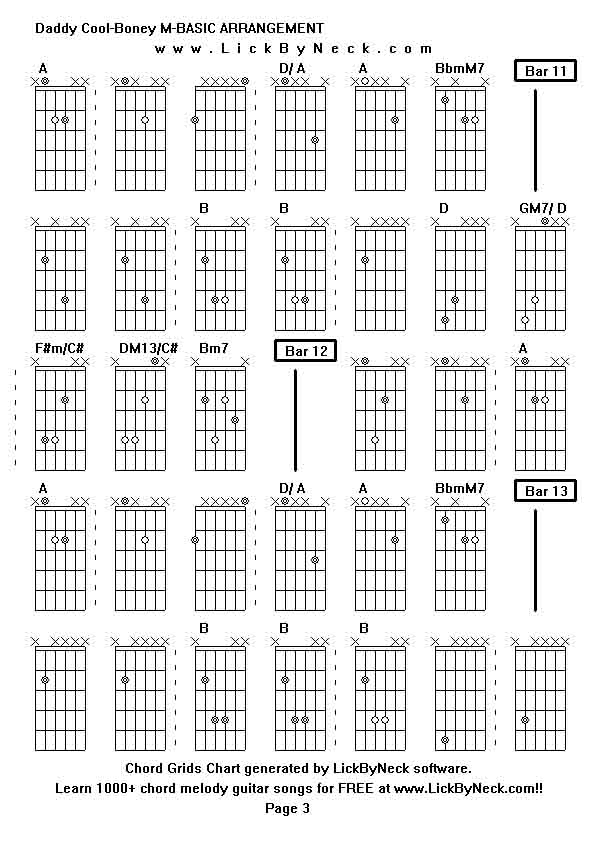 Chord Grids Chart of chord melody fingerstyle guitar song-Daddy Cool-Boney M-BASIC ARRANGEMENT,generated by LickByNeck software.